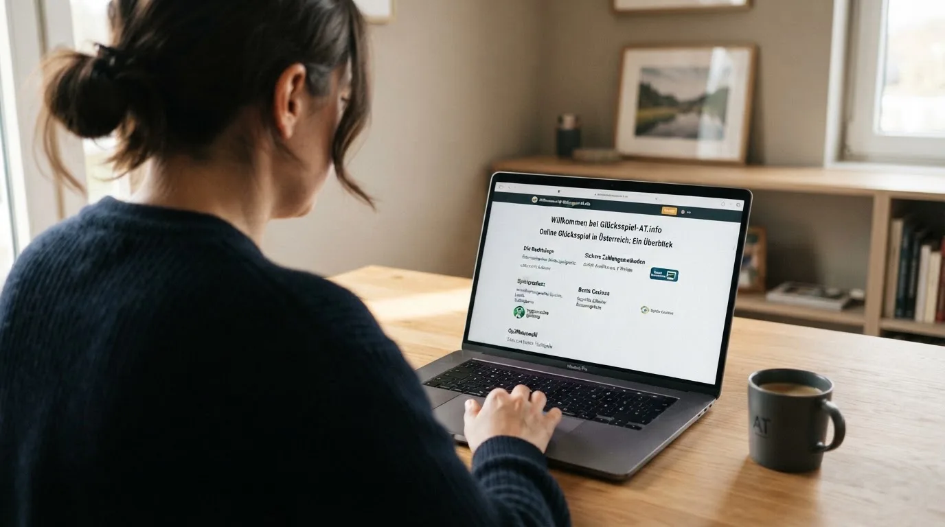 Person am Laptop liest eine Übersichtsseite zu Glücksspielen im Internet — beste online casino echtgeld app