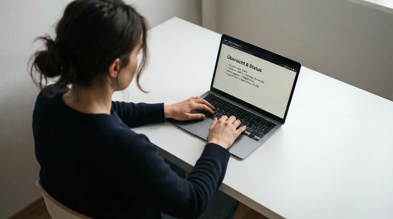 Person am Laptop liest eine Übersichtsseite zu Glücksspielen im Internet — online casino schnelle auszahlung